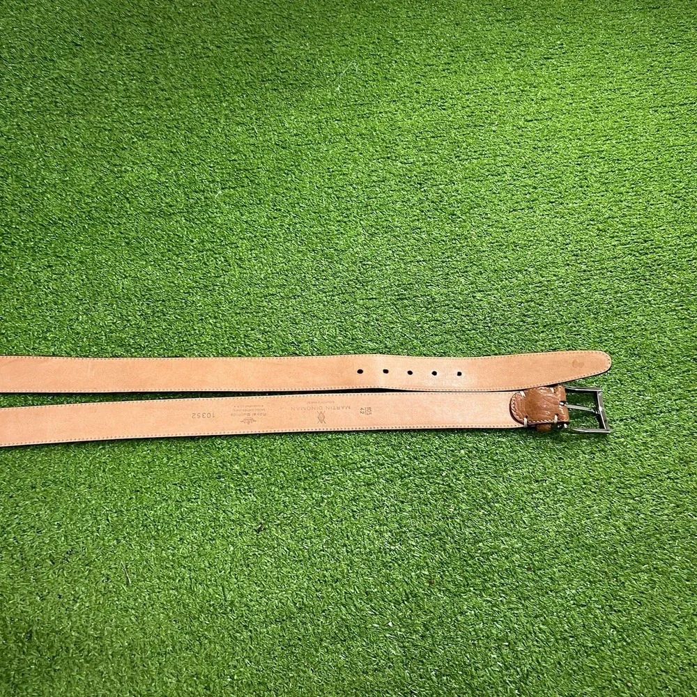 Martin Dingman Royal Bullhide Belt 42 Tan Pebbled Leather Silver Buckle USA Made